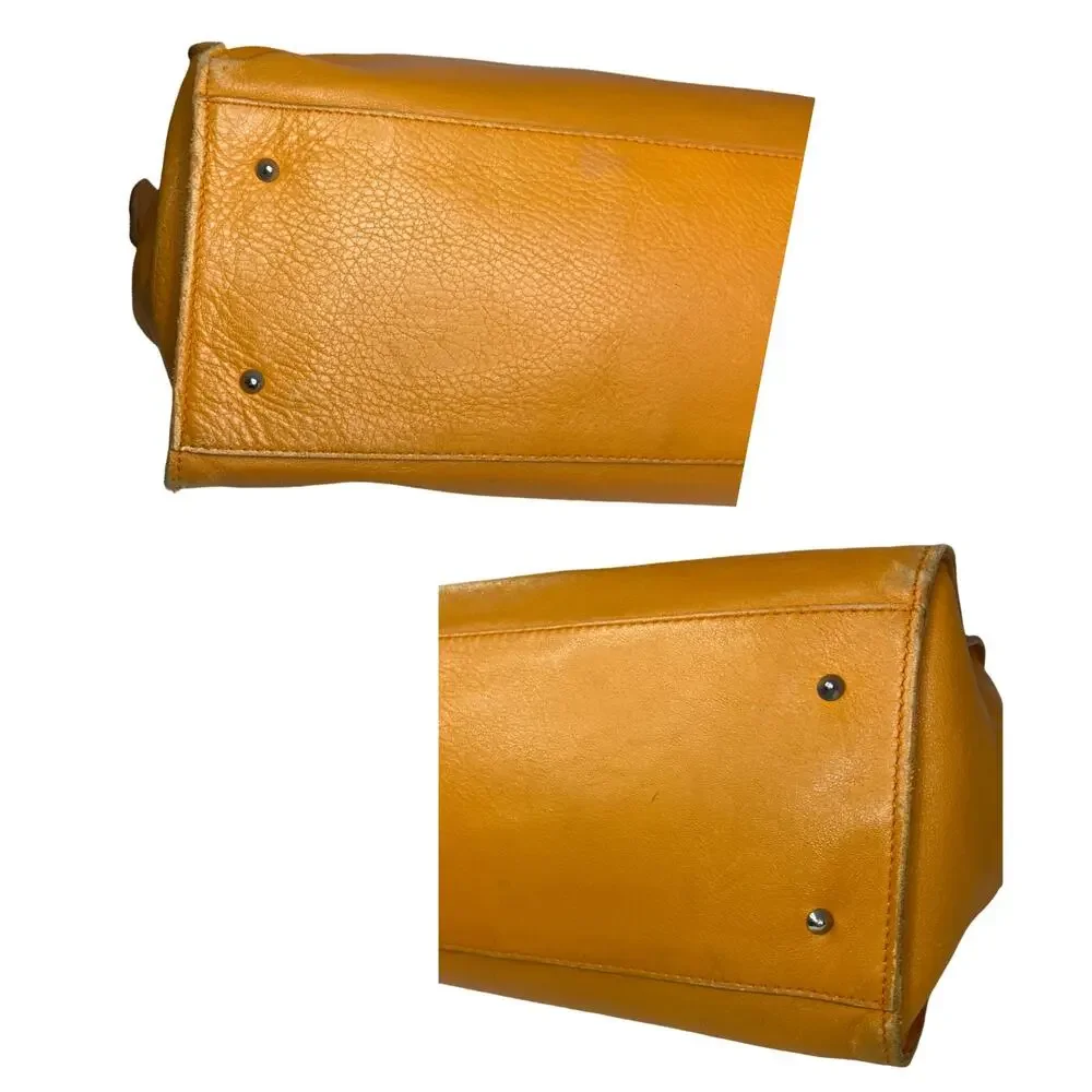Furla Vintage Greta Tan Leather Large Tote Bag Satchel Made in Italy Mustard